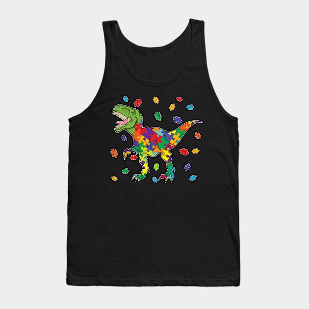 T-Rex Dinosaur Autism Awareness Puzzle Piece Tank Top by danielsho90